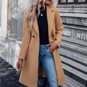 Camel Double Button Tweed Jacket